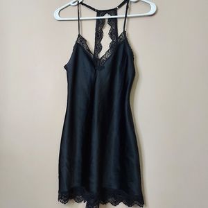 In bloom by jonquil black satin and lace chemise with low back and t closure